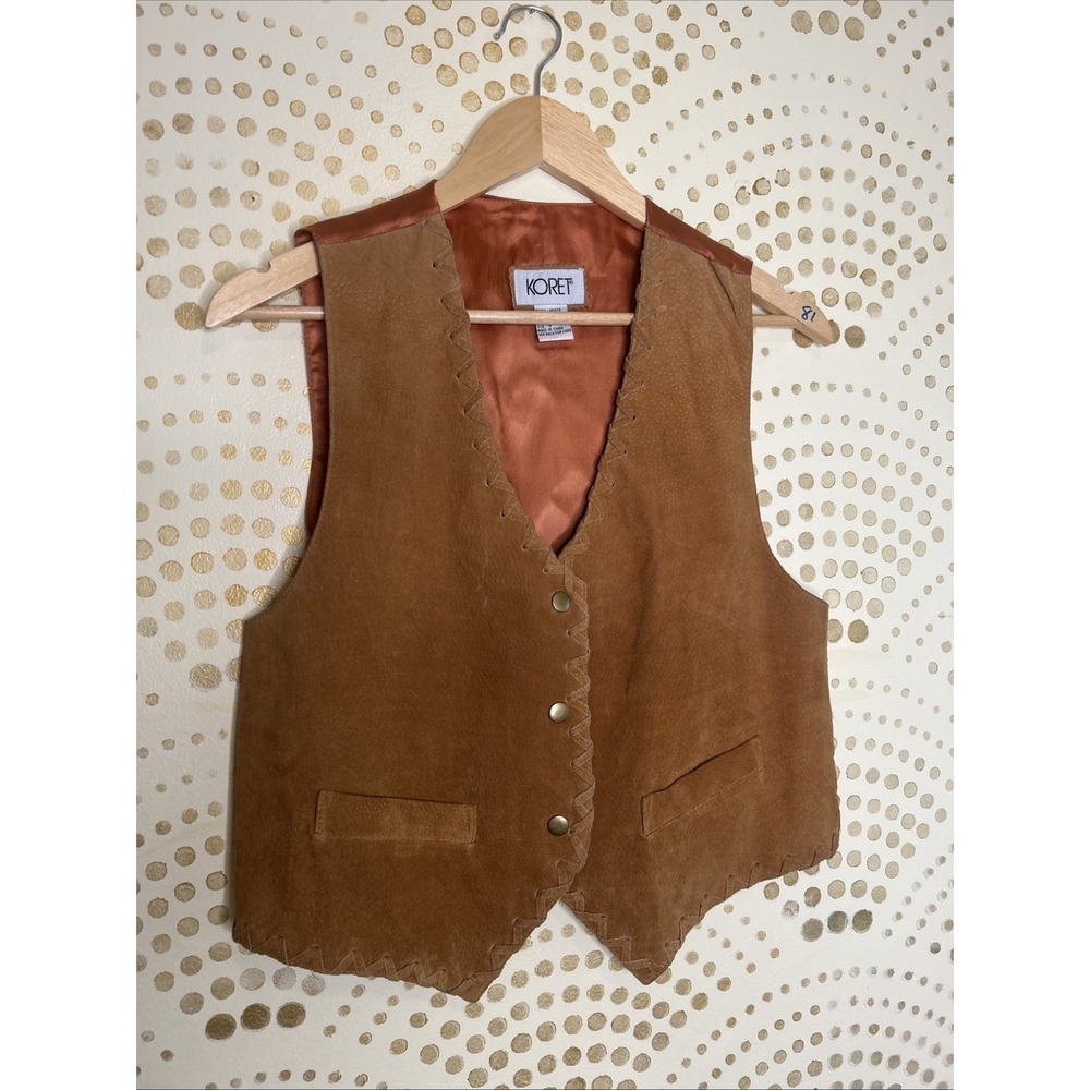Vintage Koret‎ Brown Suede Leather Stitched Snap Front Vest Women's Size S